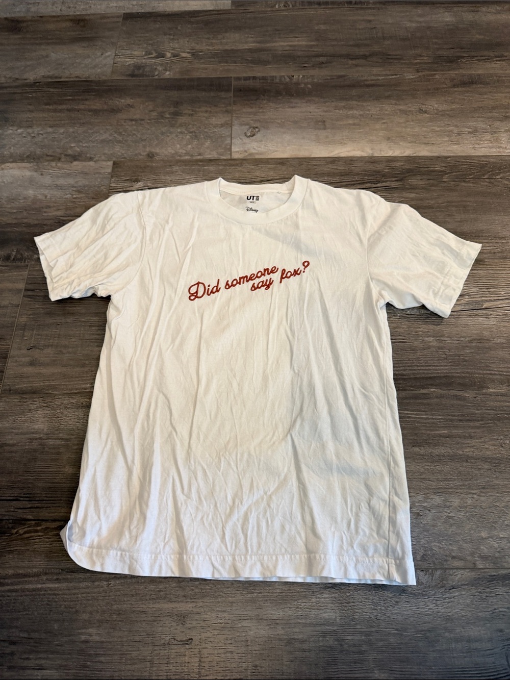 UT Disney White Tee with Red Script 'Did someone say fox?'